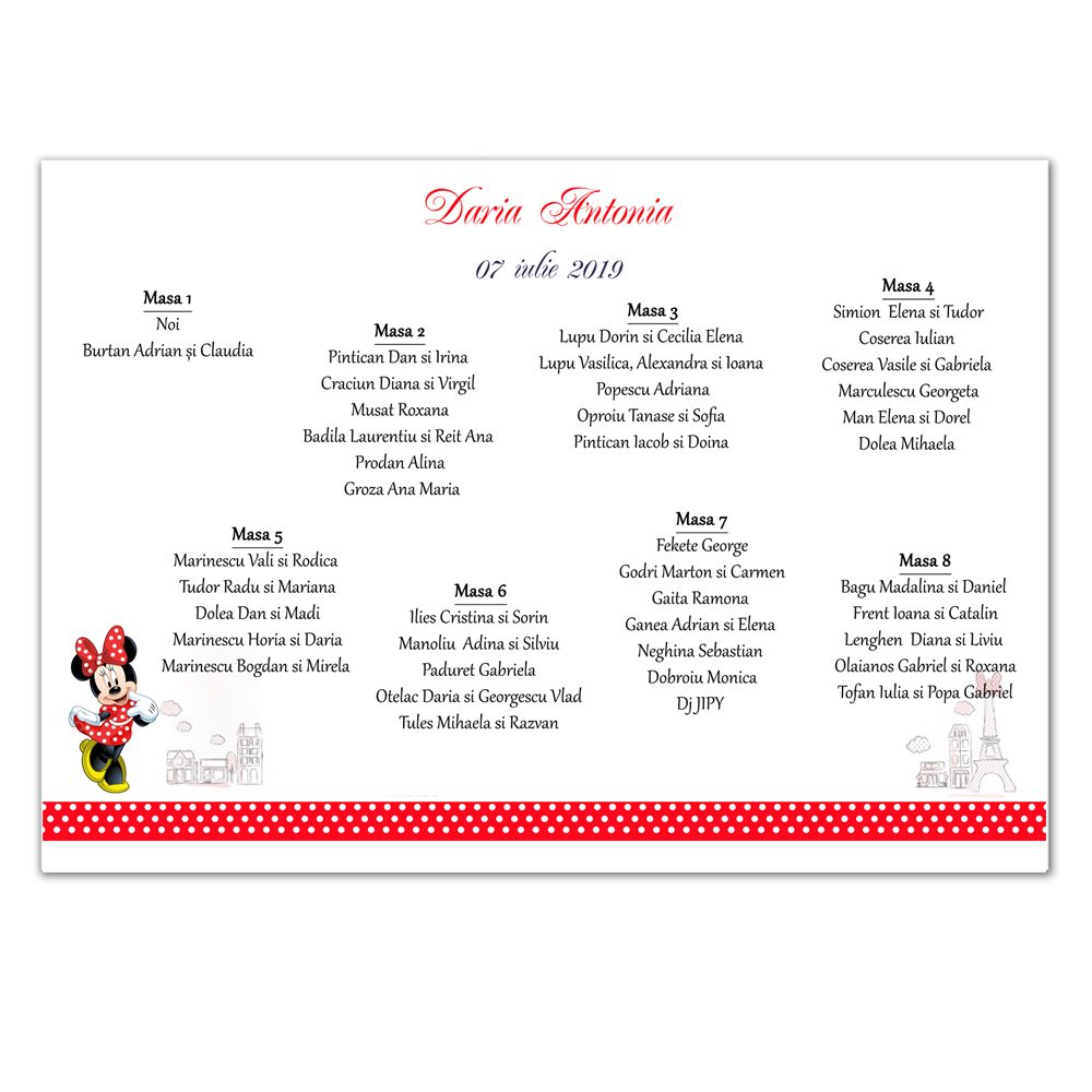 Diagramă listă invitați botez Minnie Mouse Roșu